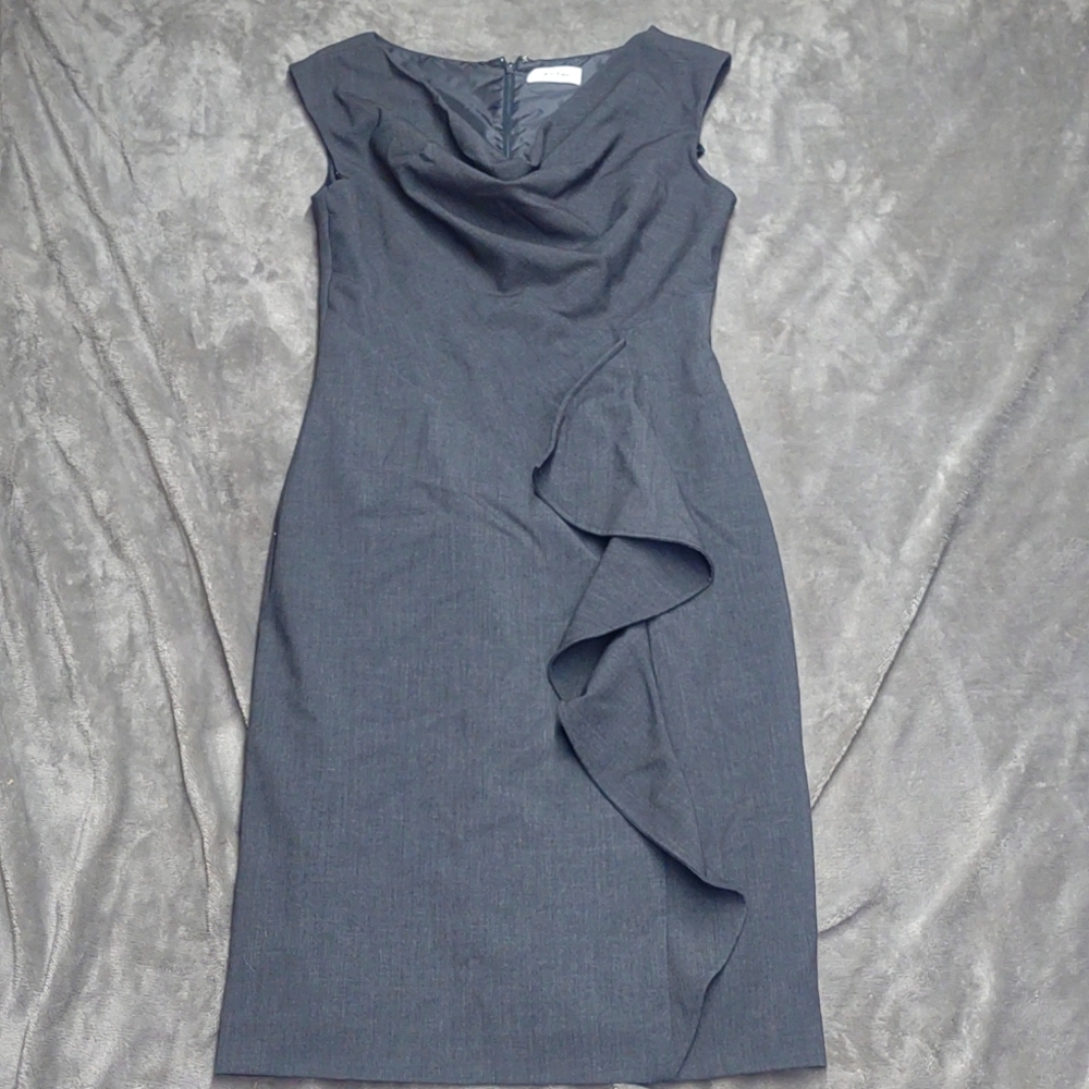 Calvin Klein Gray Asymmetrical Sleeveless Cowl Neck Cocktail Dress